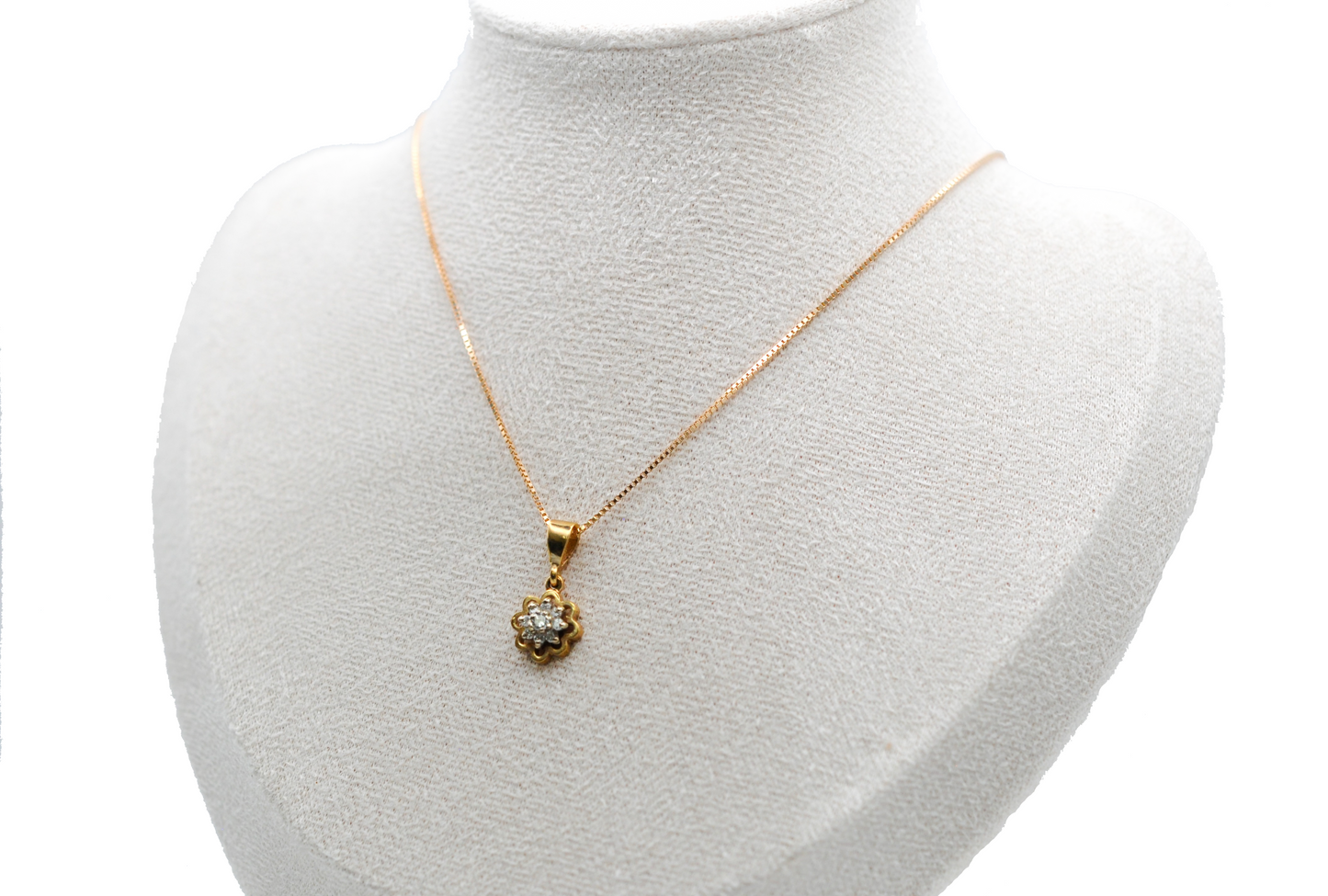 Yellow Gold Diamond Flower Earring and Necklace Set