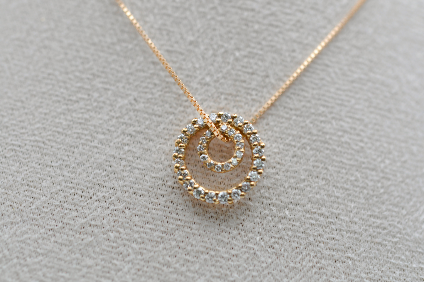 Yellow Gold Double Circle Diamond Pendant/Necklace