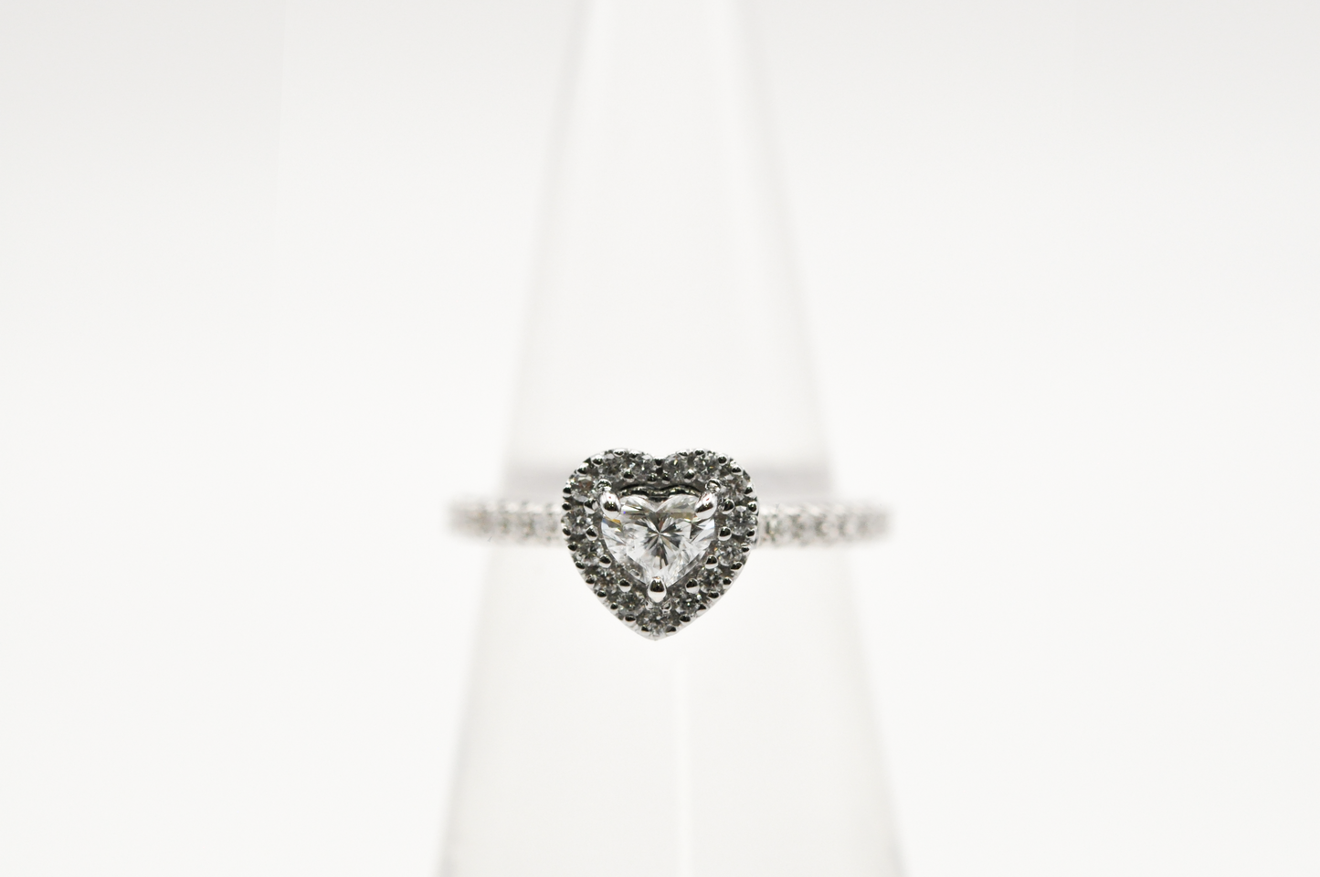 White Gold Heart Diamond with a Halo Engagement Ring and a Pave Diamond Wedding Band