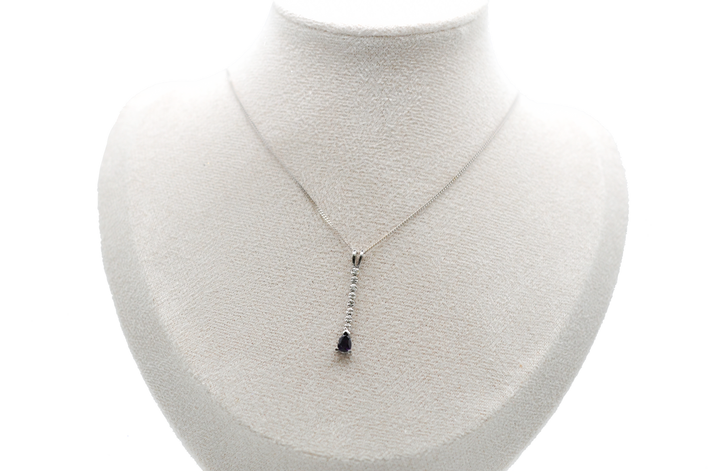 White Gold Pear Amethyst with Diamond Accents Pendant/Necklace