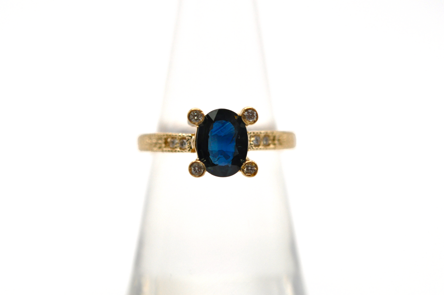 Vintage Yellow Gold Blue Sapphire Ring with Diamond Accents