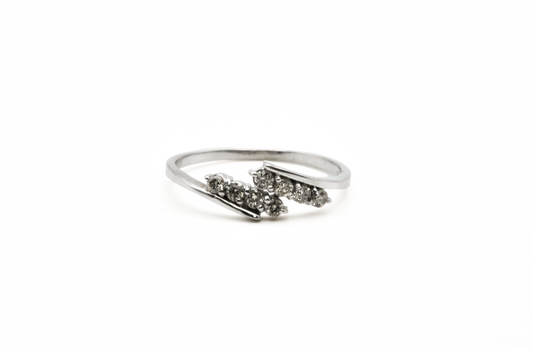 Solid 10K White Gold Stackable Ring with Accent Diamonds