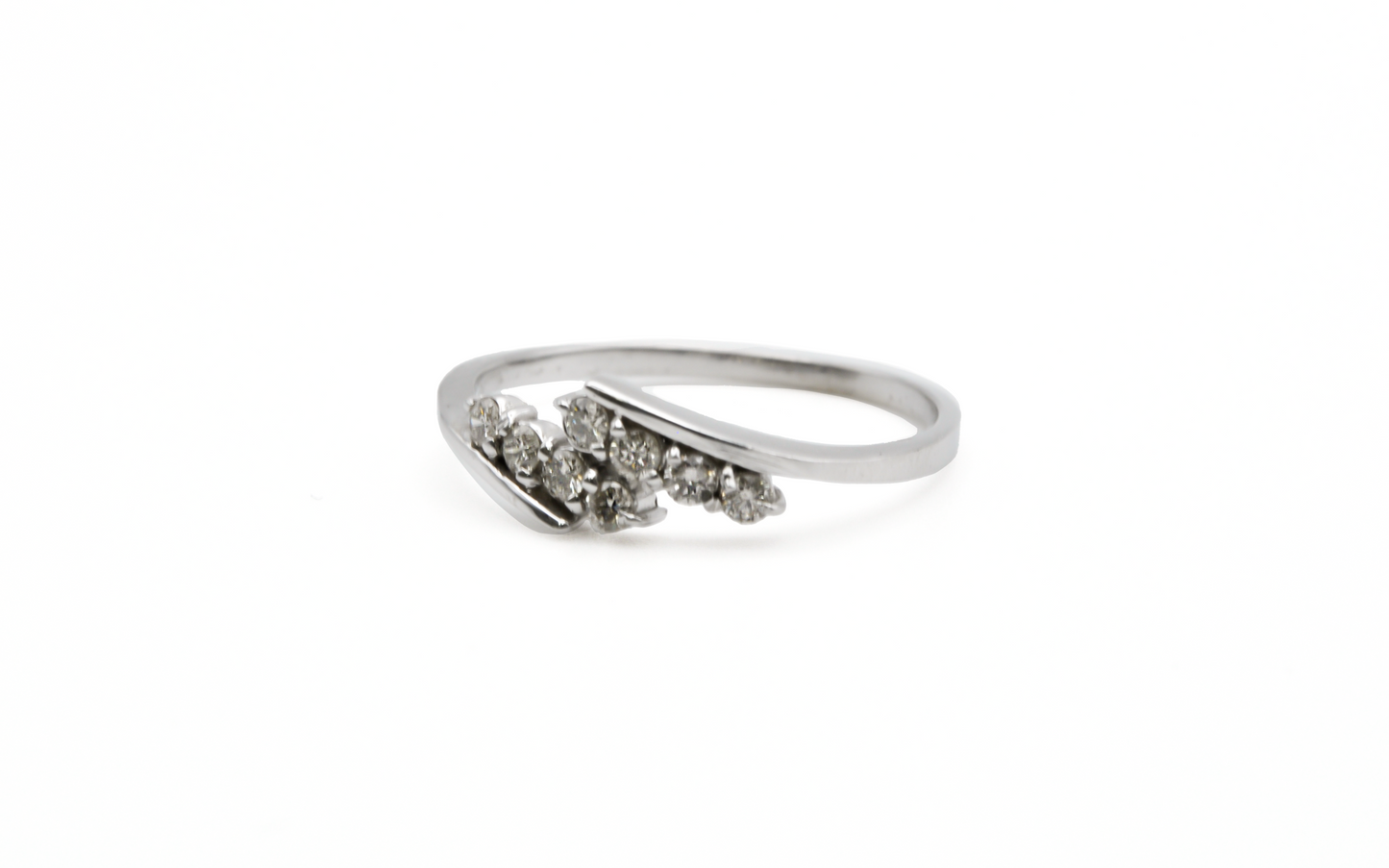 Solid 10K White Gold Stackable Ring with Accent Diamonds