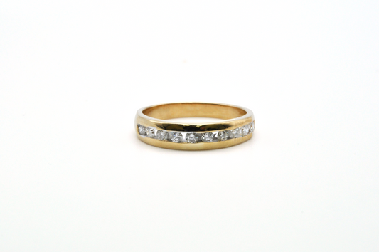 Stackable Yellow Gold Ring with a Row of Diamonds