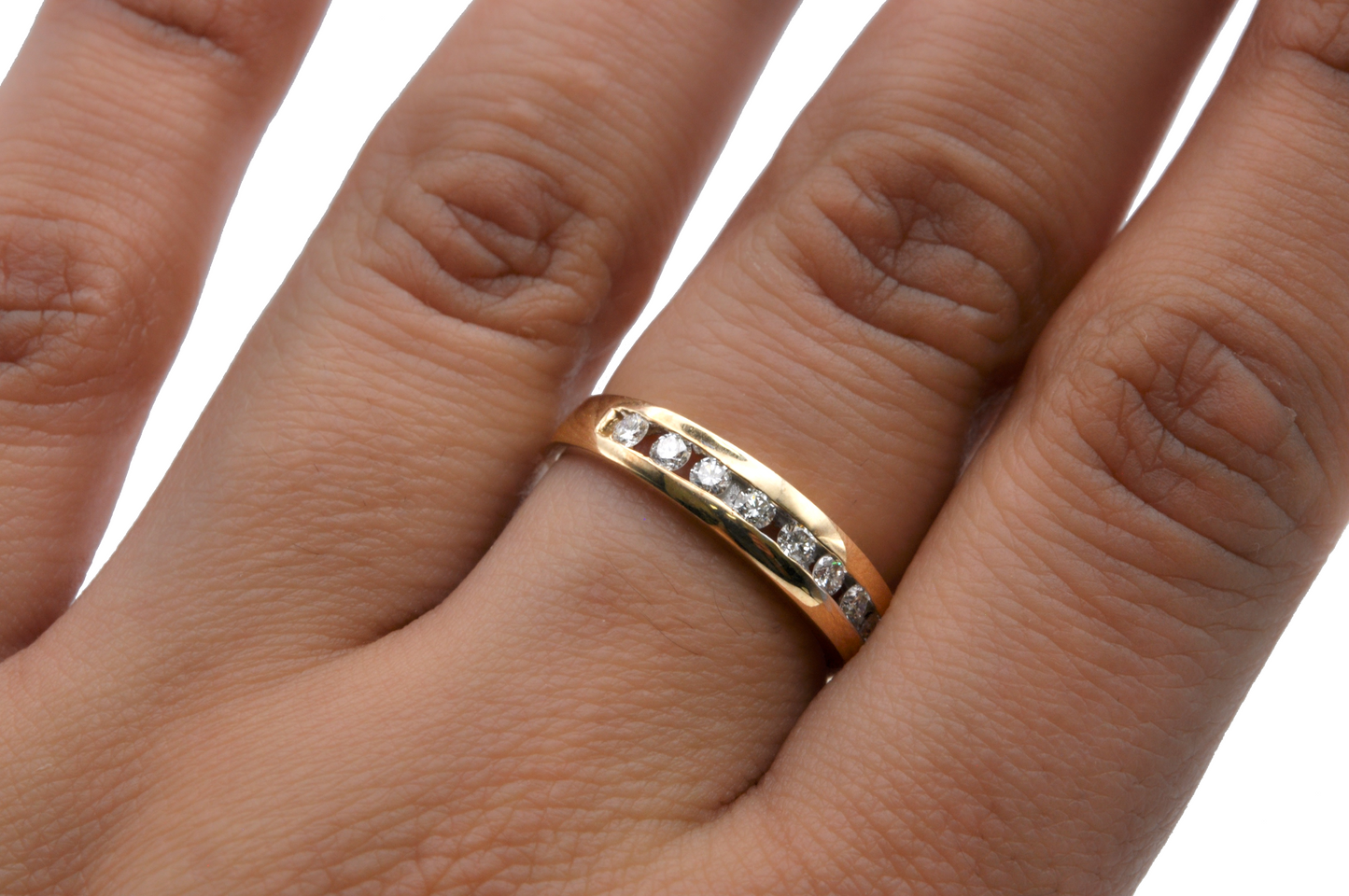 Stackable Yellow Gold Ring with a Row of Diamonds