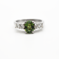 White Gold Green Sapphire Ring with Diamonds Side Stones