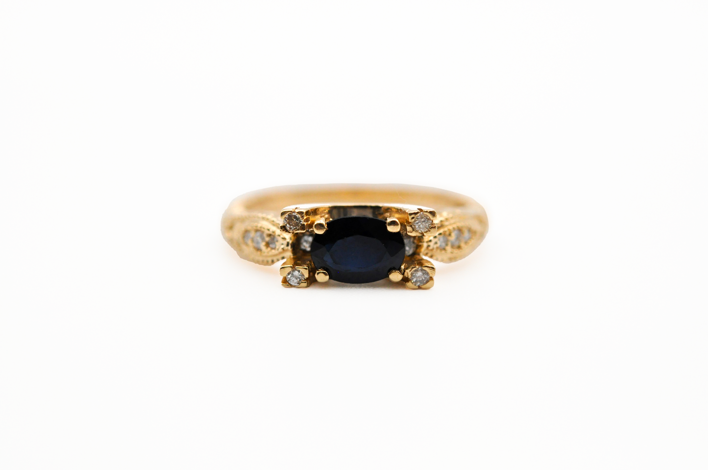 Yellow Gold Vintage Blue Sapphire Ring with Diamond Accents