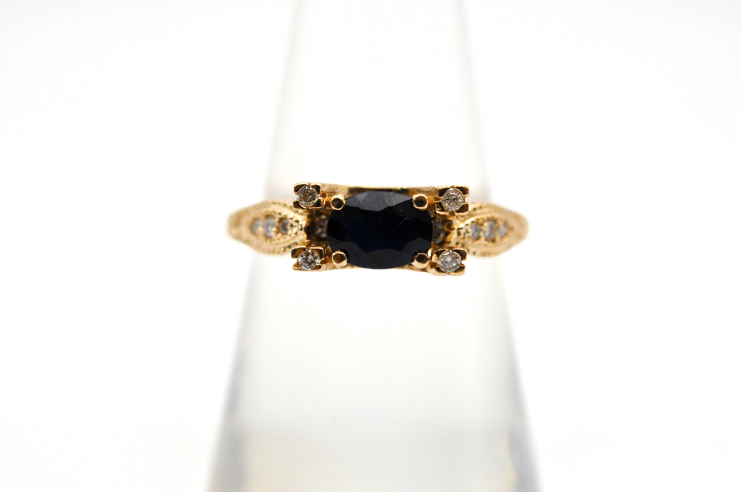 Yellow Gold Vintage Blue Sapphire Ring with Diamond Accents