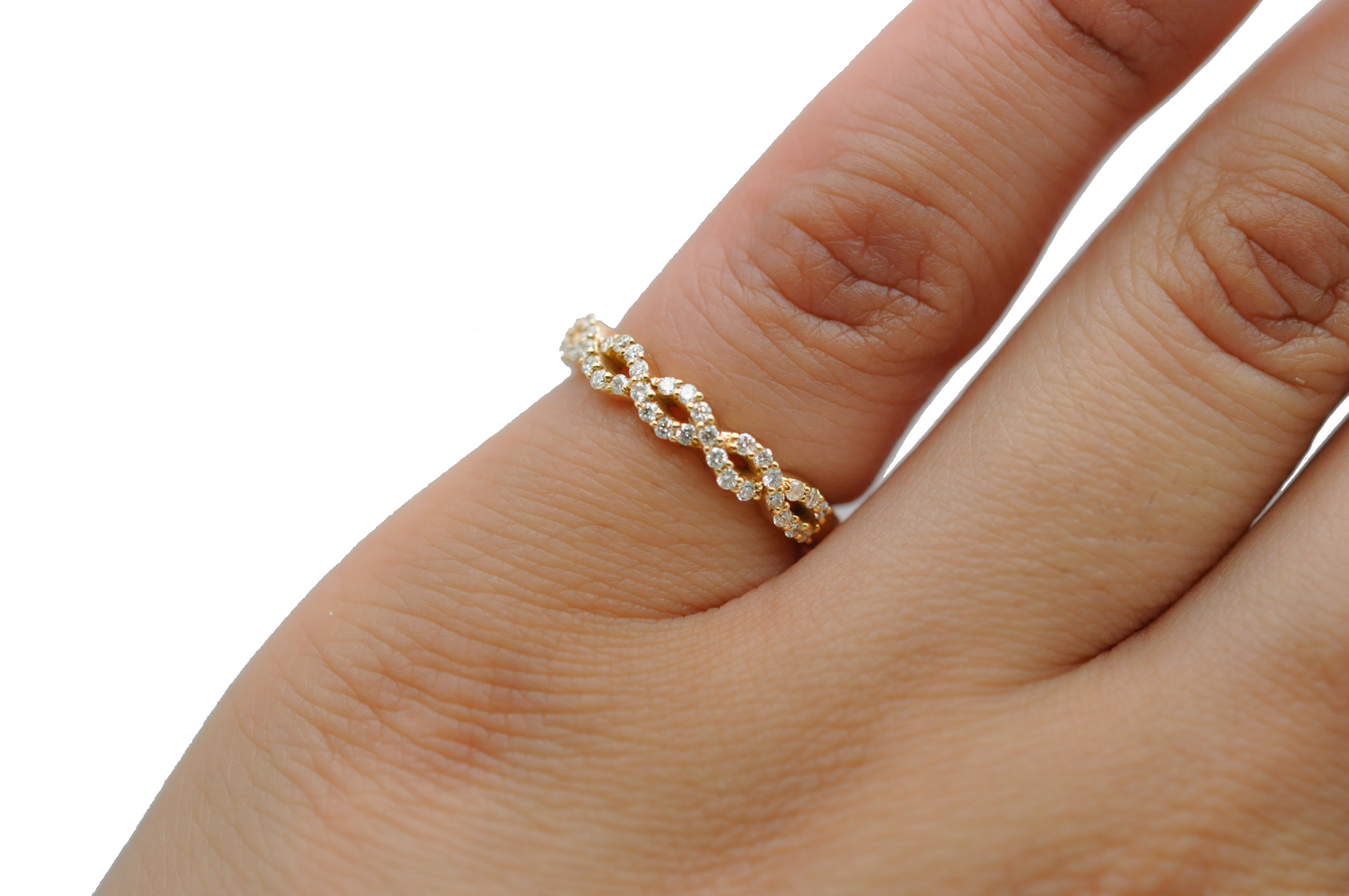 Everyday Yellow Gold Infinity Ring with Pave Diamonds