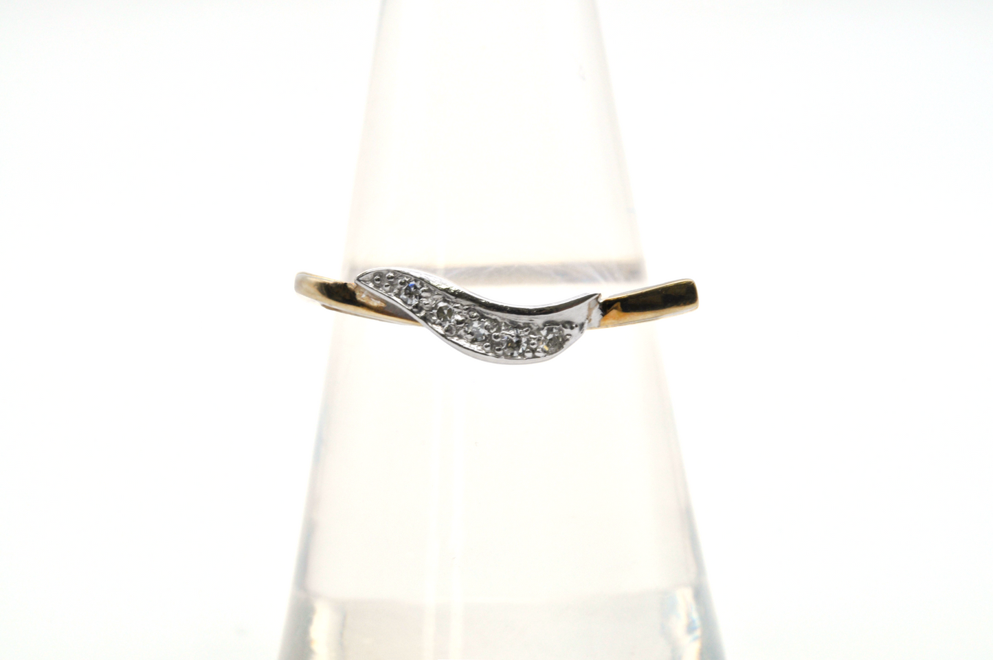 Unique Abstract Yellow Gold Ring with White Gold and Diamond Swirl.