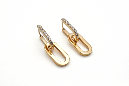 Gold Paperclip Earrings with Diamonds