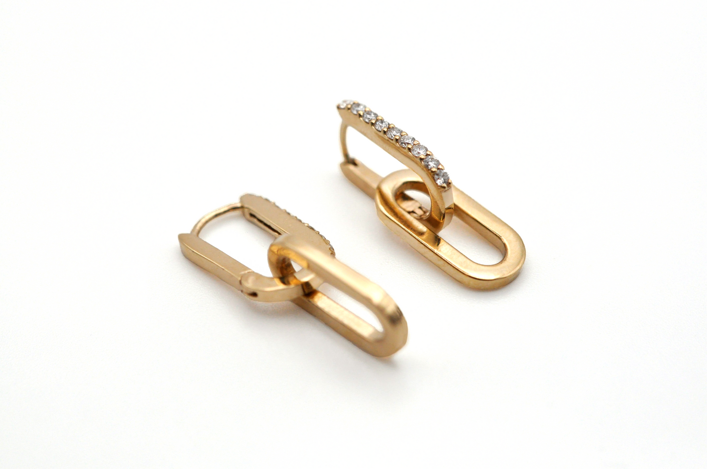 Gold Paperclip Earrings with Diamonds
