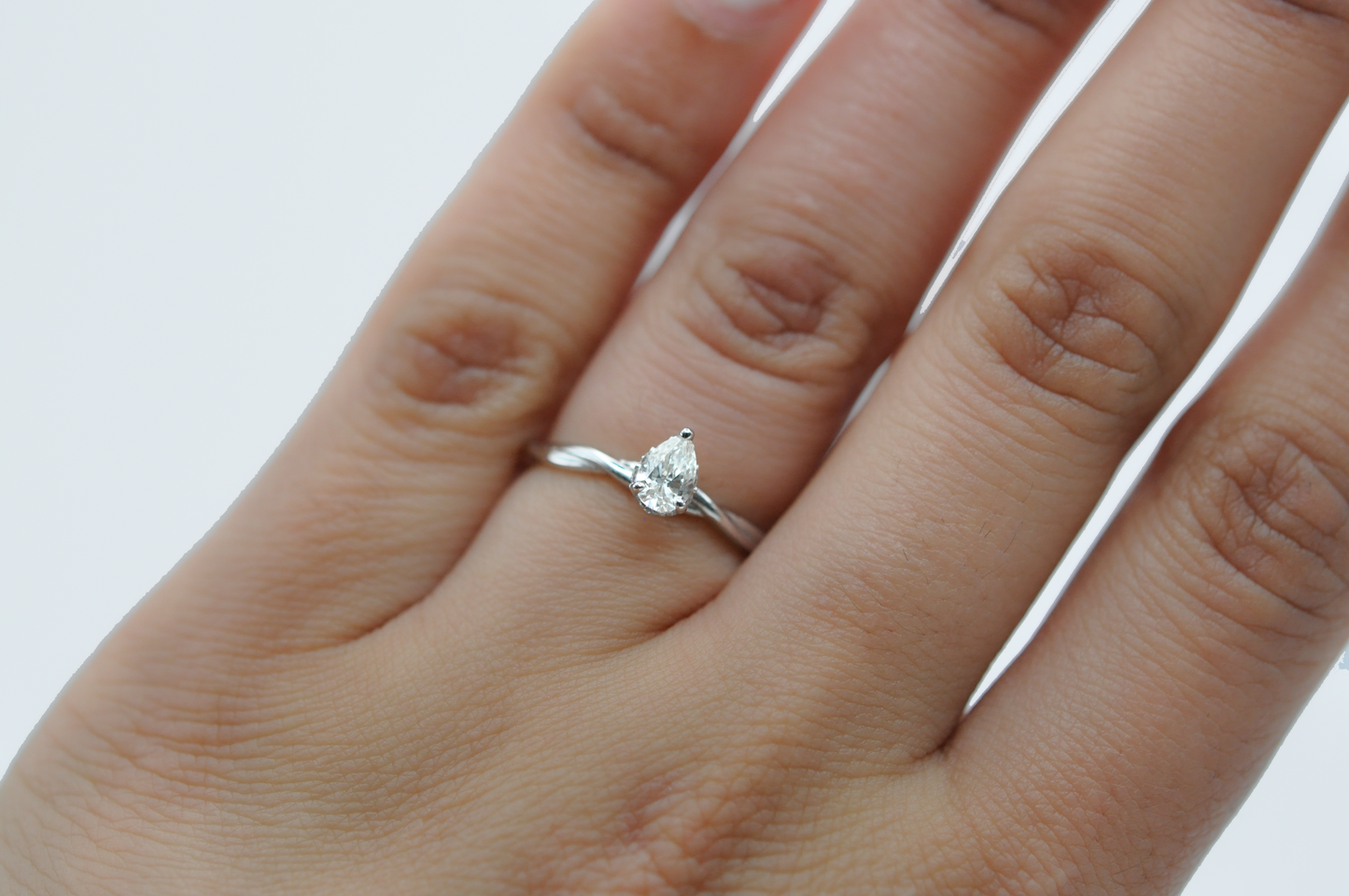 White Gold Pear Diamond with Hidden Halo Engagement Ring