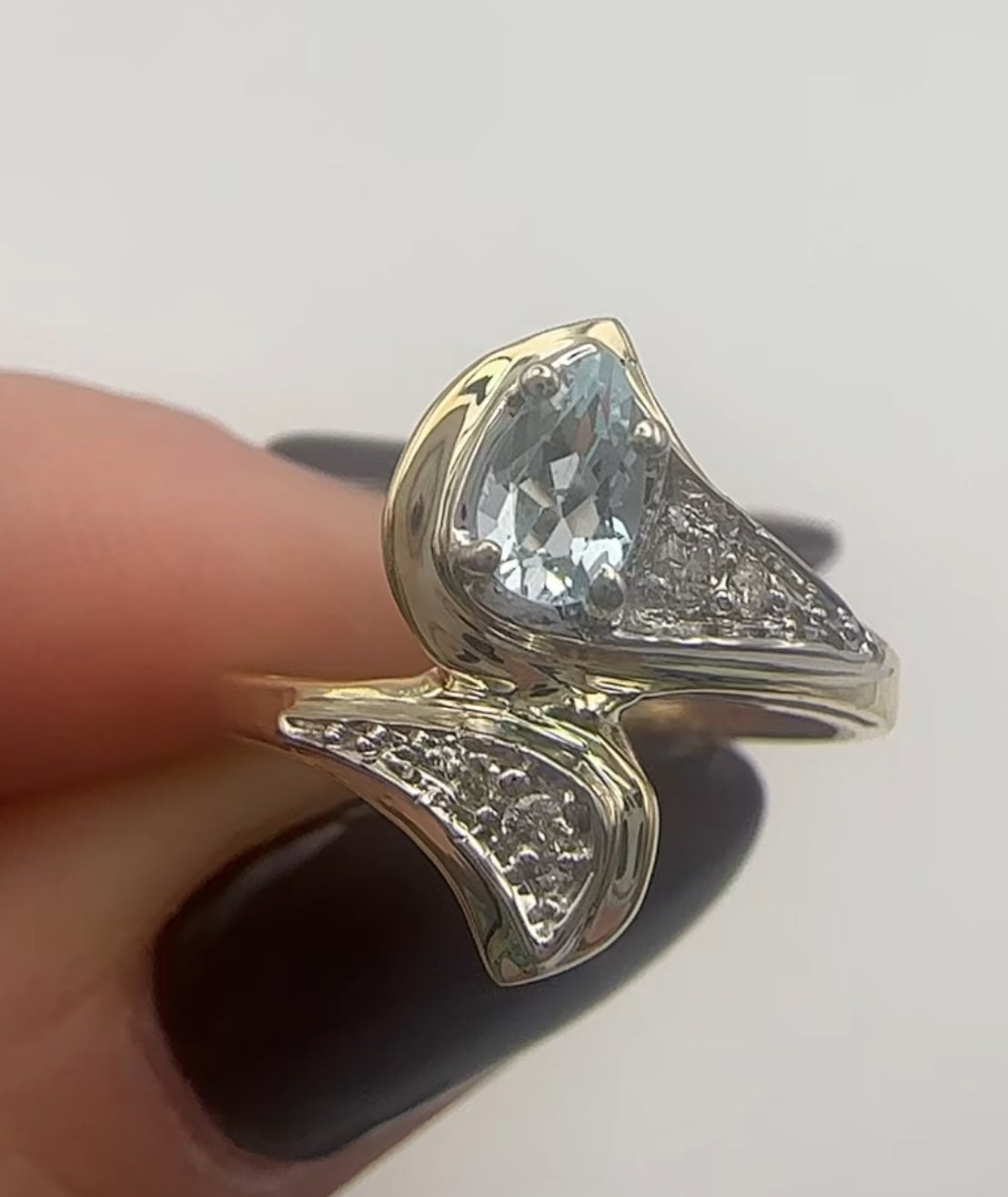 Unique Pear Aquamarine Bypass Ring