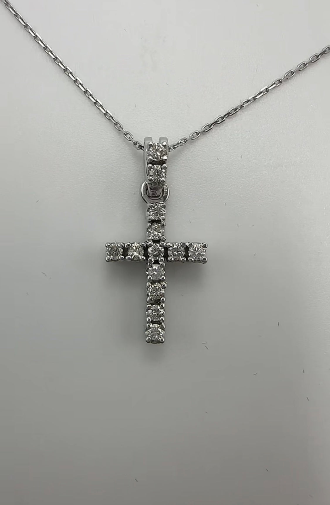 Diamond Cross with Two Diamonds on Shank - 14k White Gold - Natural Diamonds