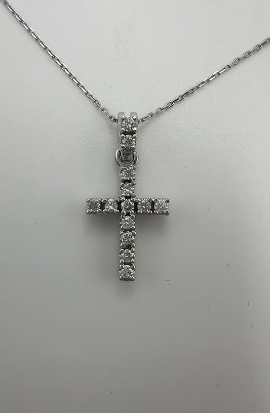 Diamond Cross with Two Diamonds on Shank - 14k White Gold - Natural Diamonds