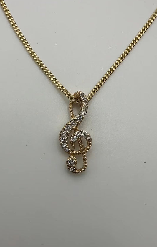 Treble Clef Musical Pendant 14k Yellow Gold - Natural Diamonds