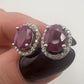 Oval Ruby Earrings with Natural Diamond Halo 14k White Gold