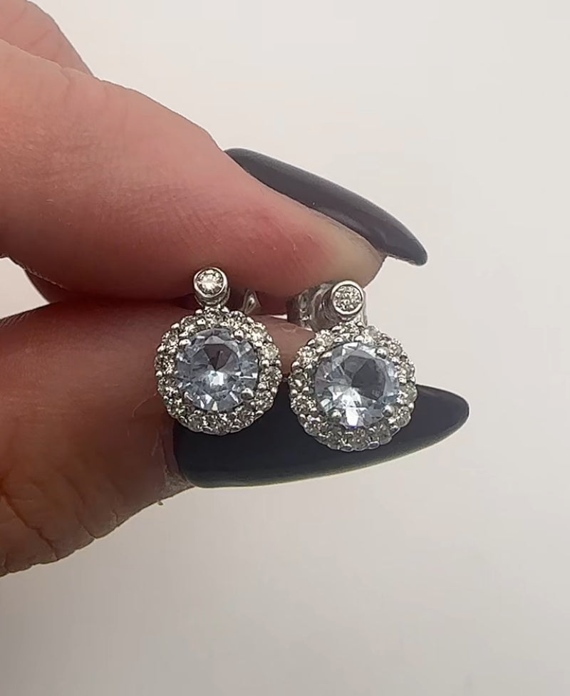 Aquamarine with Diamond Halo Stud