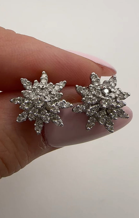 Snowflake Diamond Earrings 14k White Gold