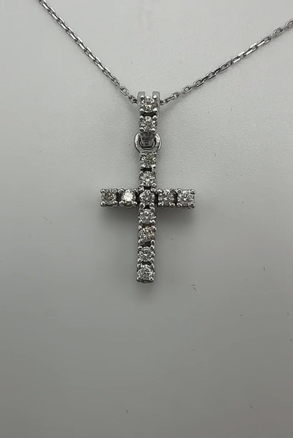 Diamond Cross with Two Diamonds on Shank - 14k White Gold - Natural Diamonds