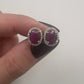 Oval Ruby Earrings with Natural Diamond Halo 14k White Gold