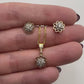 Yellow Gold Diamond Flower Earring and Necklace Set